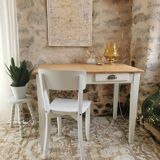 Small table, desk and its patinated chair
