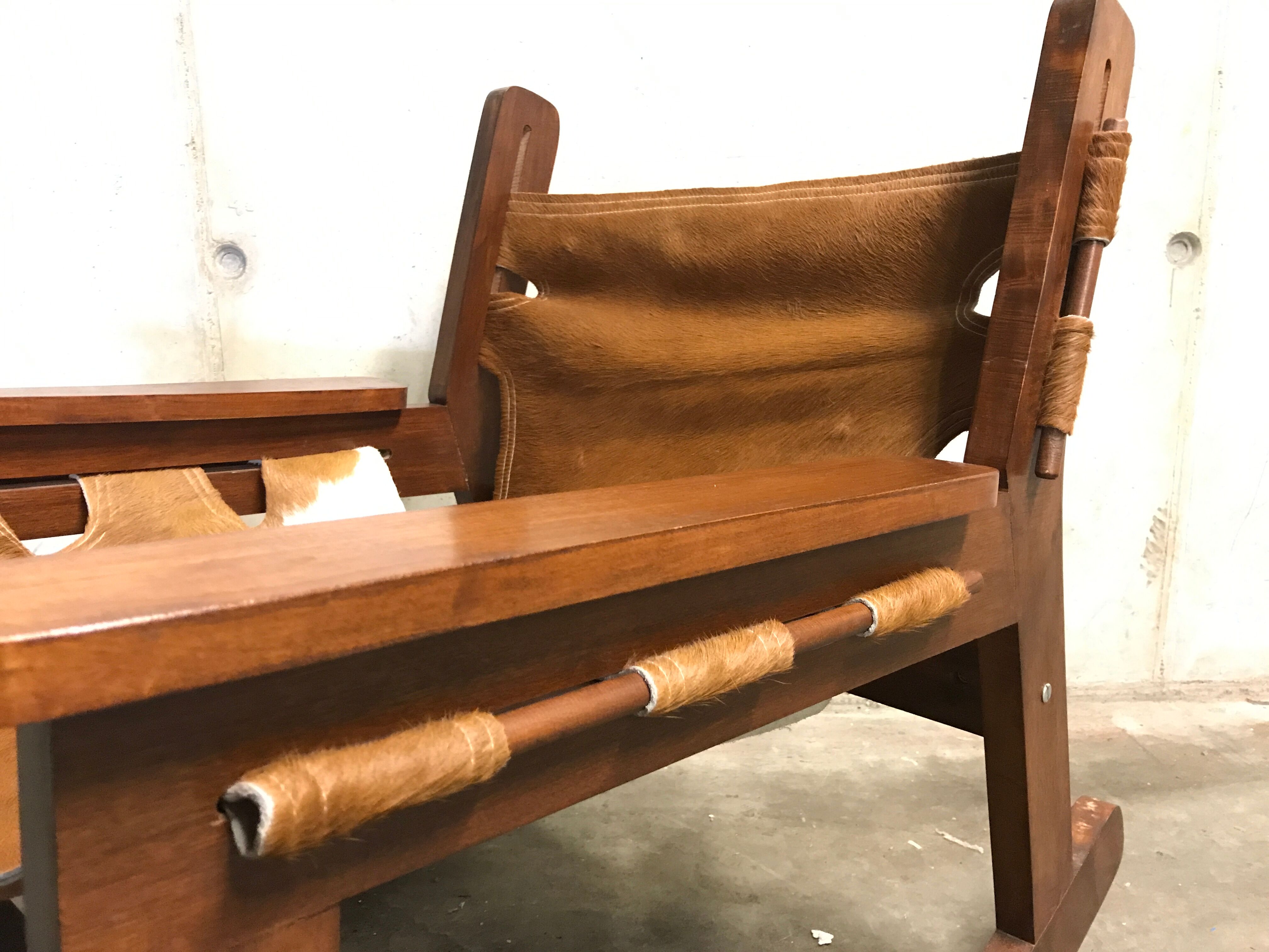 Vintage brazilian cowhide rocking chair, 1950s