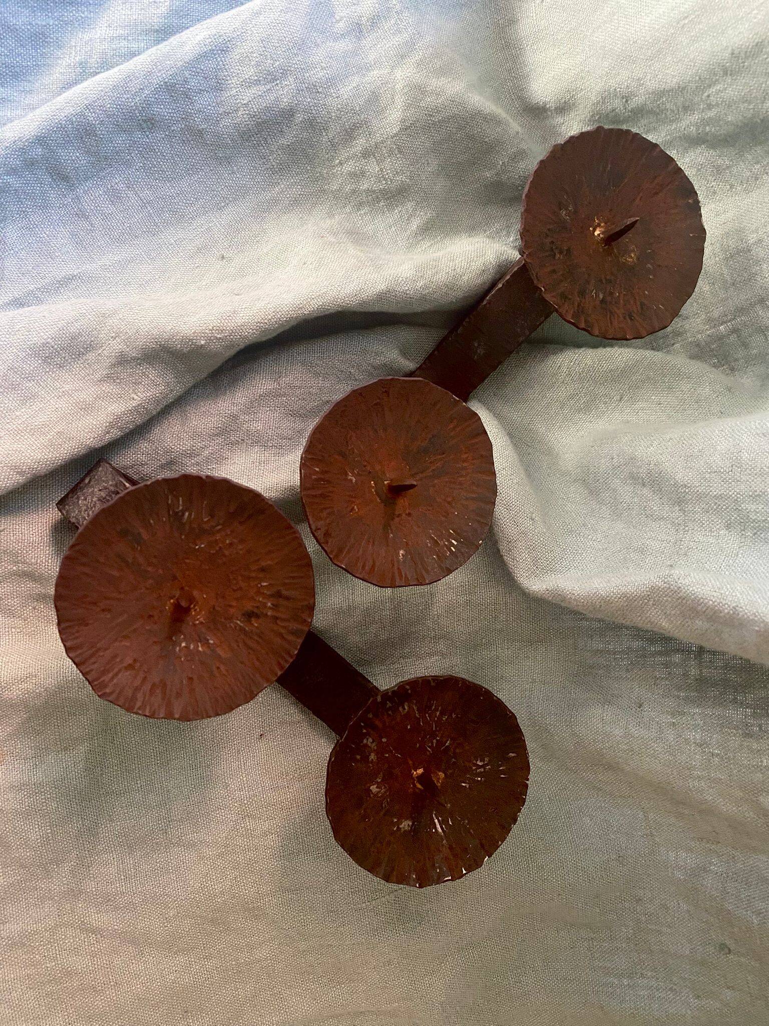 Brutalist wrought iron hand candlesticks