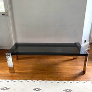 Table basse rectangulaire Italienne en verre fumé vintage 1970