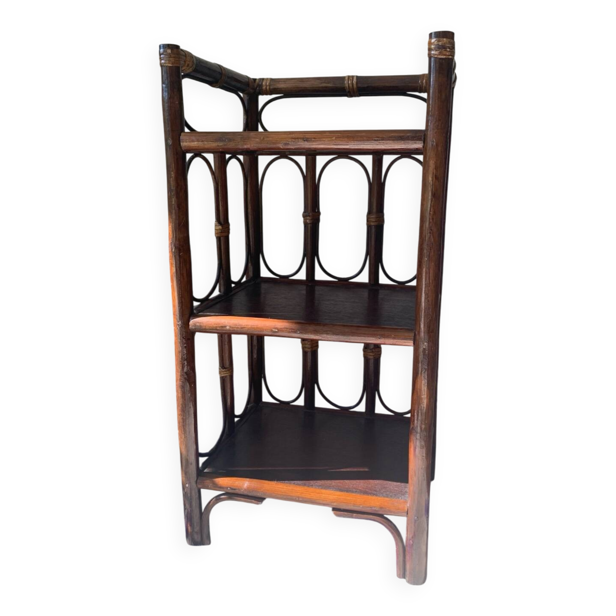 Vintage wooden and rattan side table