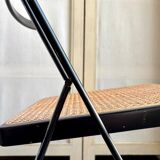 Chaise pliante par giorgio cattelan pour cidue en cannage clair, bois et métal noir, italie 1970
