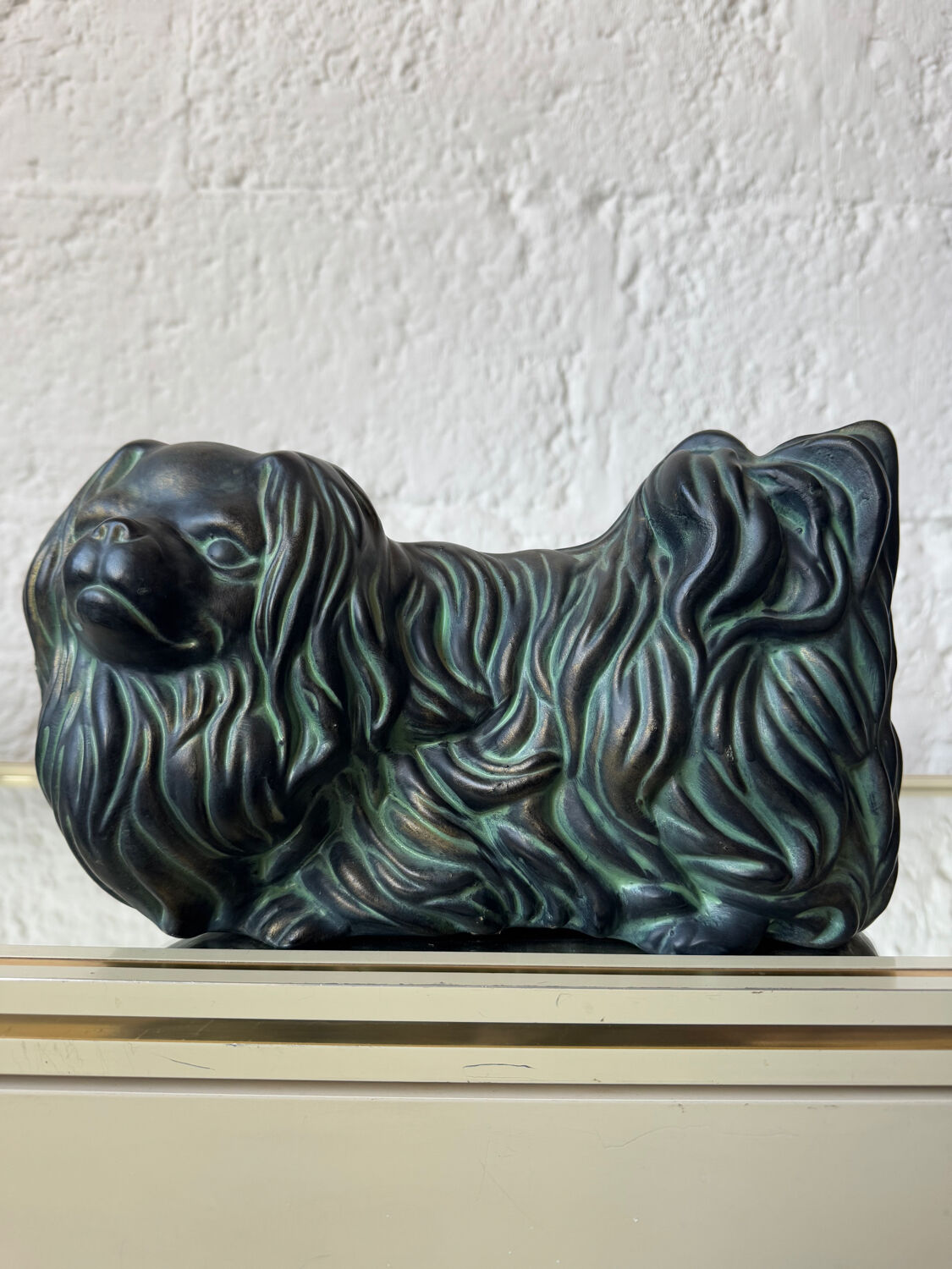 Pekingese dog, ceramic with bronze patina, 1960s