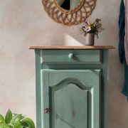 Small vintage side table in sage green patina and solid wood.