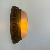 Vintage brass and sandblasted glass wall lamp, France 1940