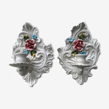 Paire d'appliques italiennes en porcelaine Capodimonte, 1950