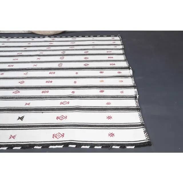Vintage Turkish Oushak Handmade Cotton White Wool Kilim Area Rug 154x200