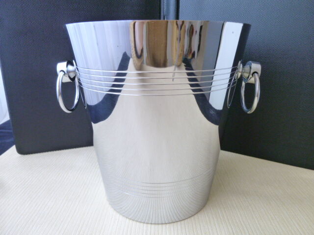 Champagne bucket in chrome steel signed André Leroy
