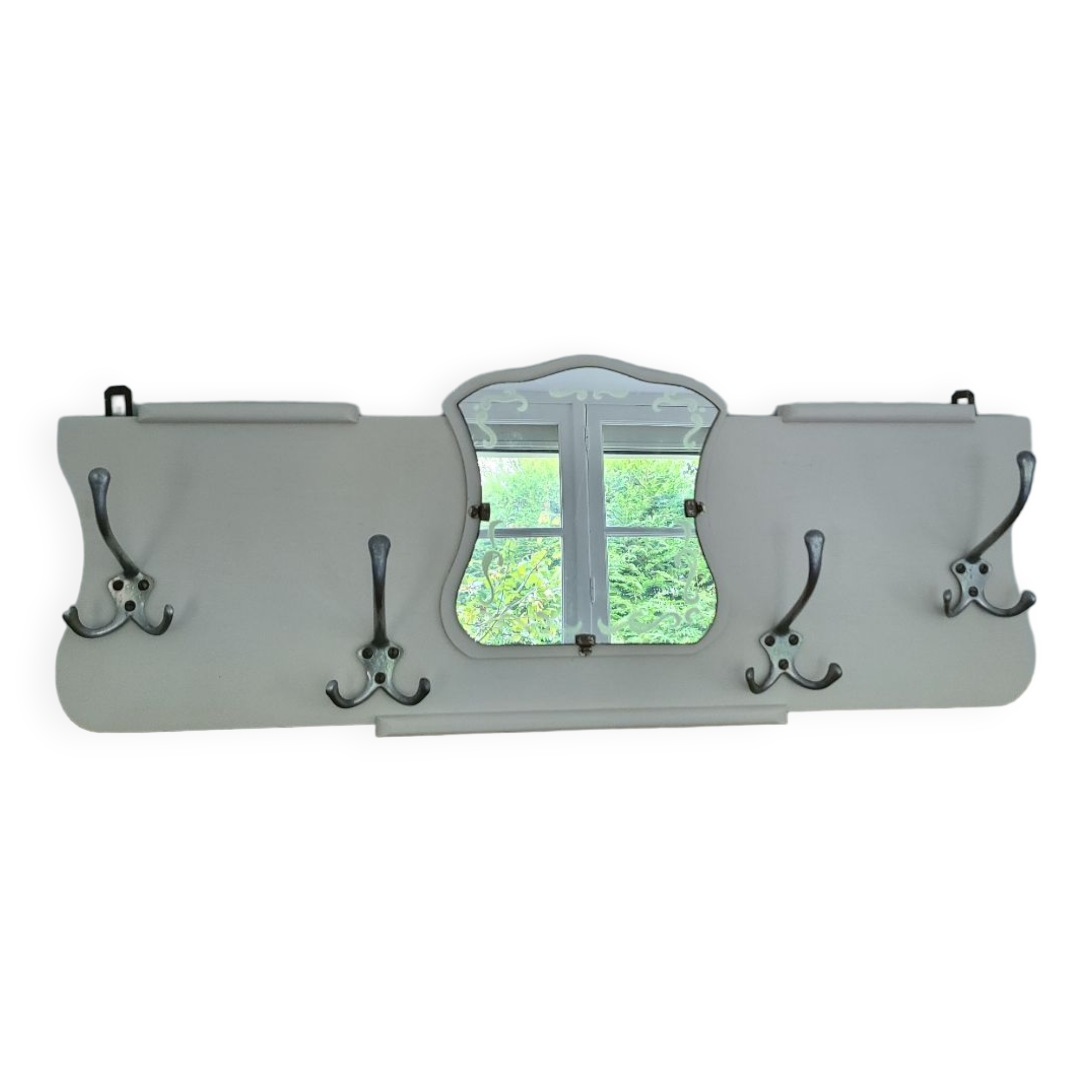 Coat hooks 4 aluminum hooks wall-mounted coat rack mirror vintage art deco old off-white