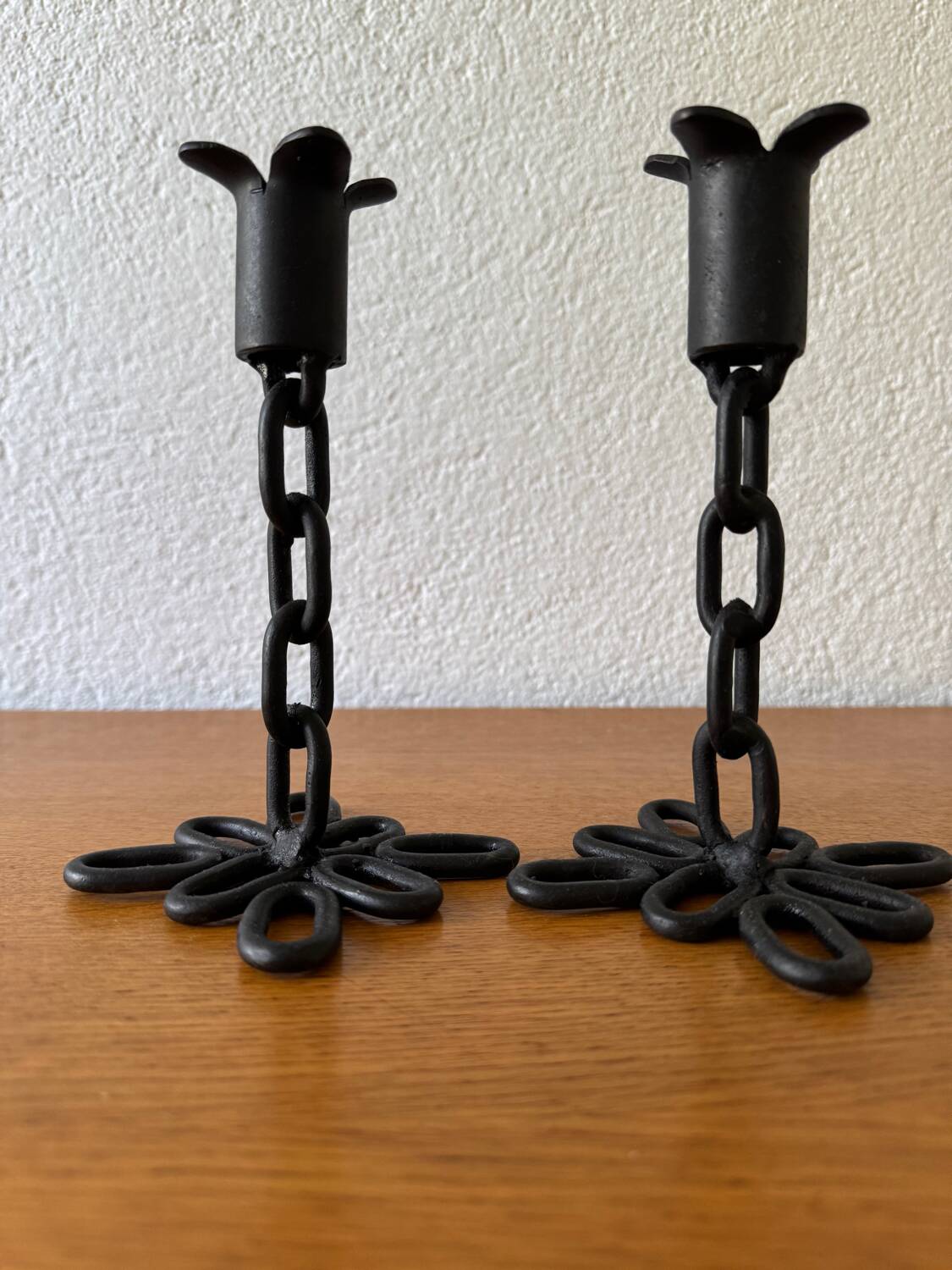 Brutalist wrought iron candlesticks from the 60s