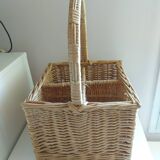VINTAGE RATTAN BOTTLE HOLDER BASKET