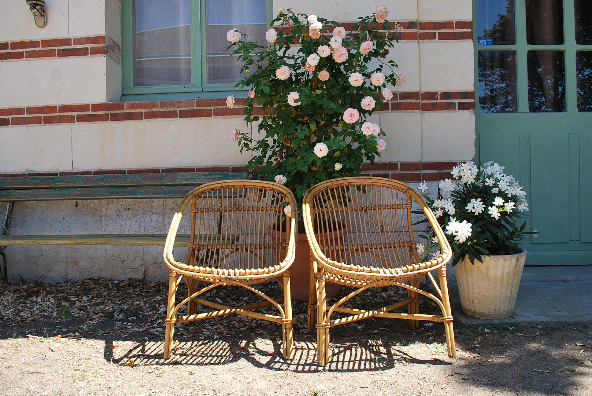 Pair of adult rattan basket armchair