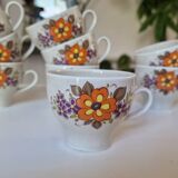 Lot of 10 vintage porcelain cups from Winterling Bavaria with orange flowers from the 70s.
