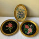 Set of 3 round frames with cross-stitch flowers
