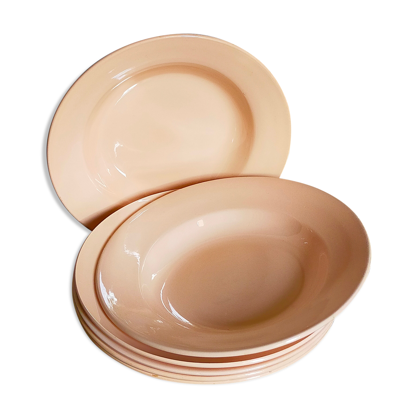 Six pastel earthenware plates from Digoin and Sarreguemines antiques