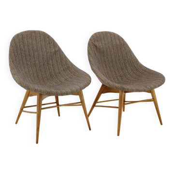 1970s Pair of Shell Beech Chairs, Czechoslovakia