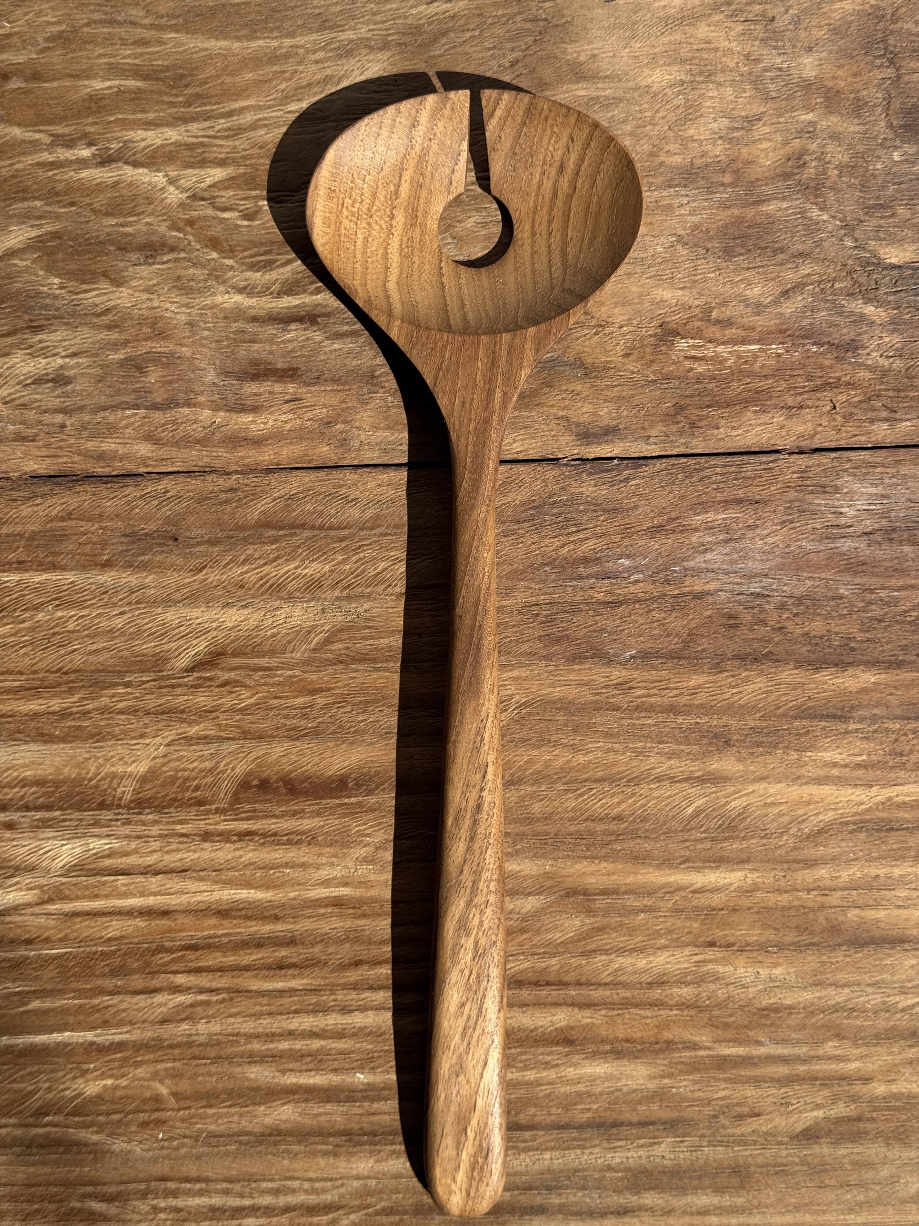 Salad server or large teak spoon, oval shape, split, L30 D9