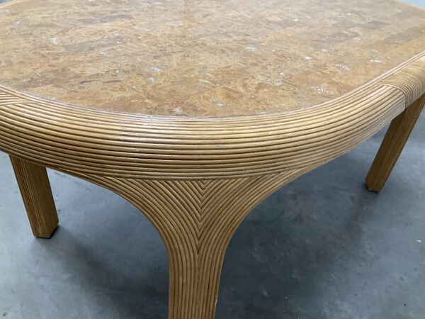 Table à manger en rotin et travertin Vivai del Sud, Italie, années 1960.