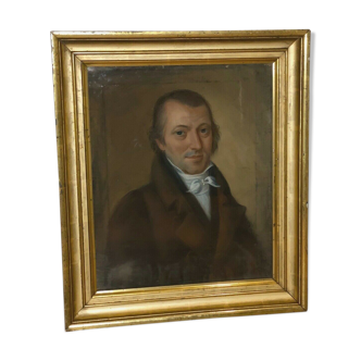 Pastel portrait man with frock coat restoration 1830 gilded frame xixth