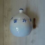 Ceramic salt pot and wooden spatula