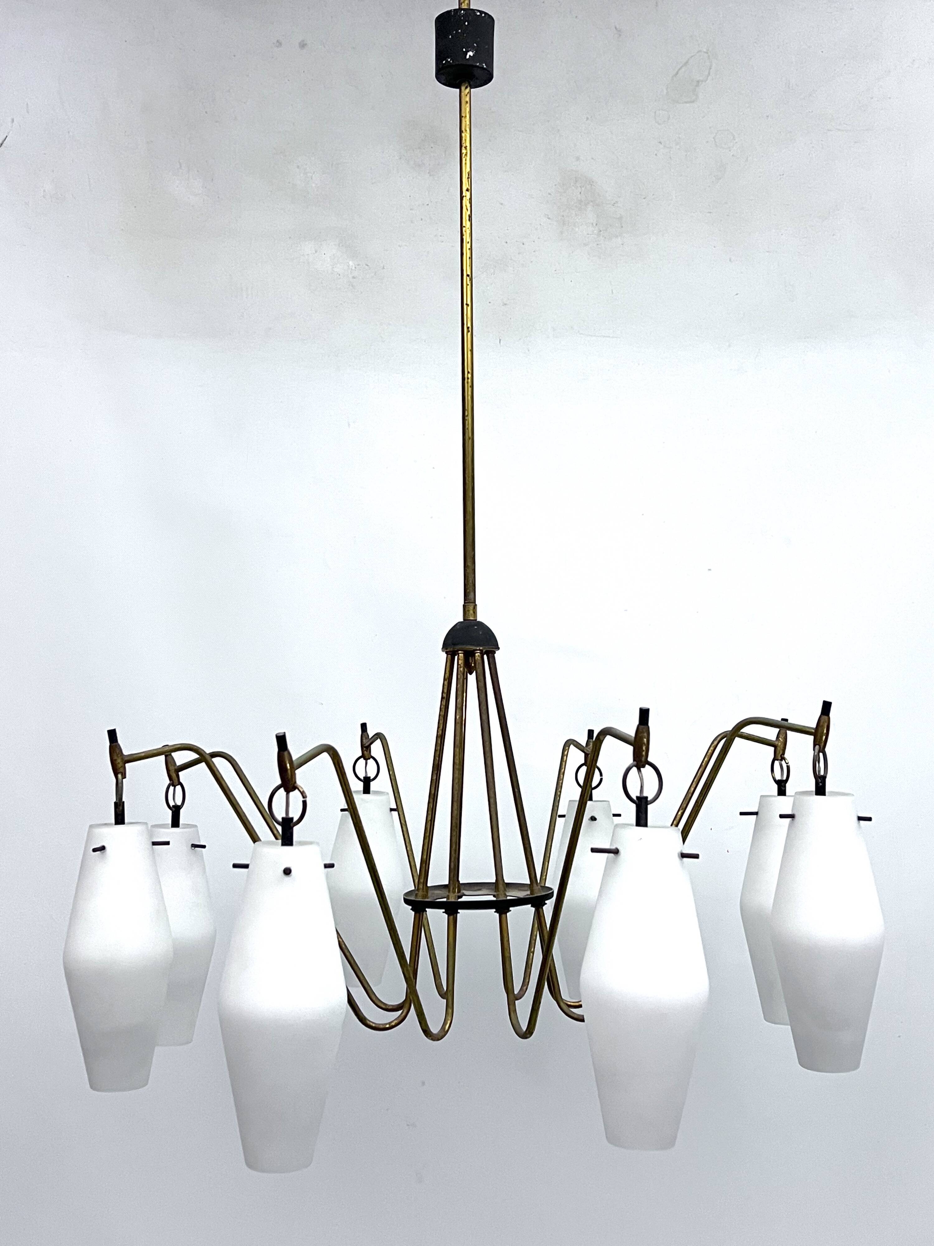 Mid-Century Large 8 arms Arredoluce manner chandelier. Italy 1950s