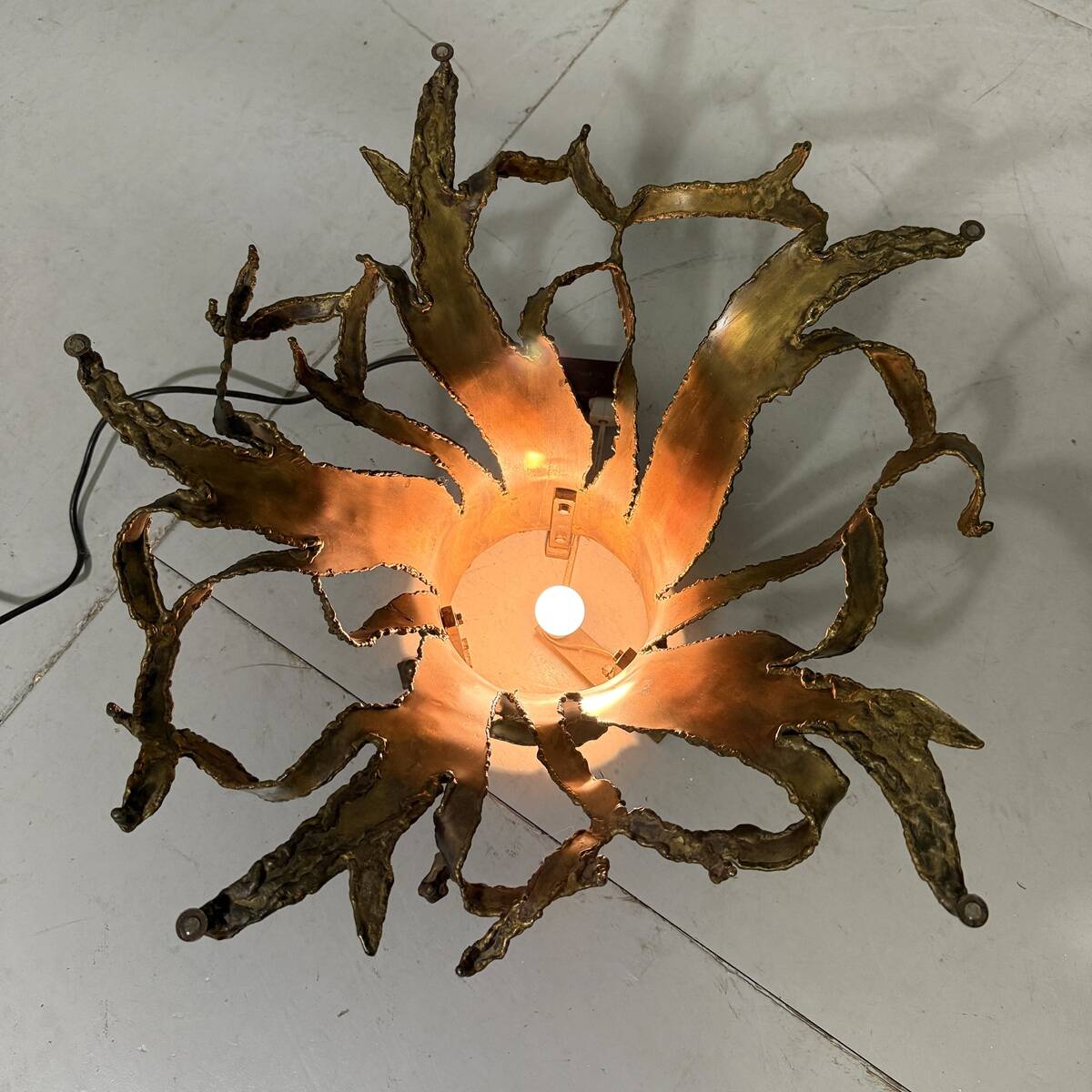 Illuminated brutalist coffee table dark brass 1960’s