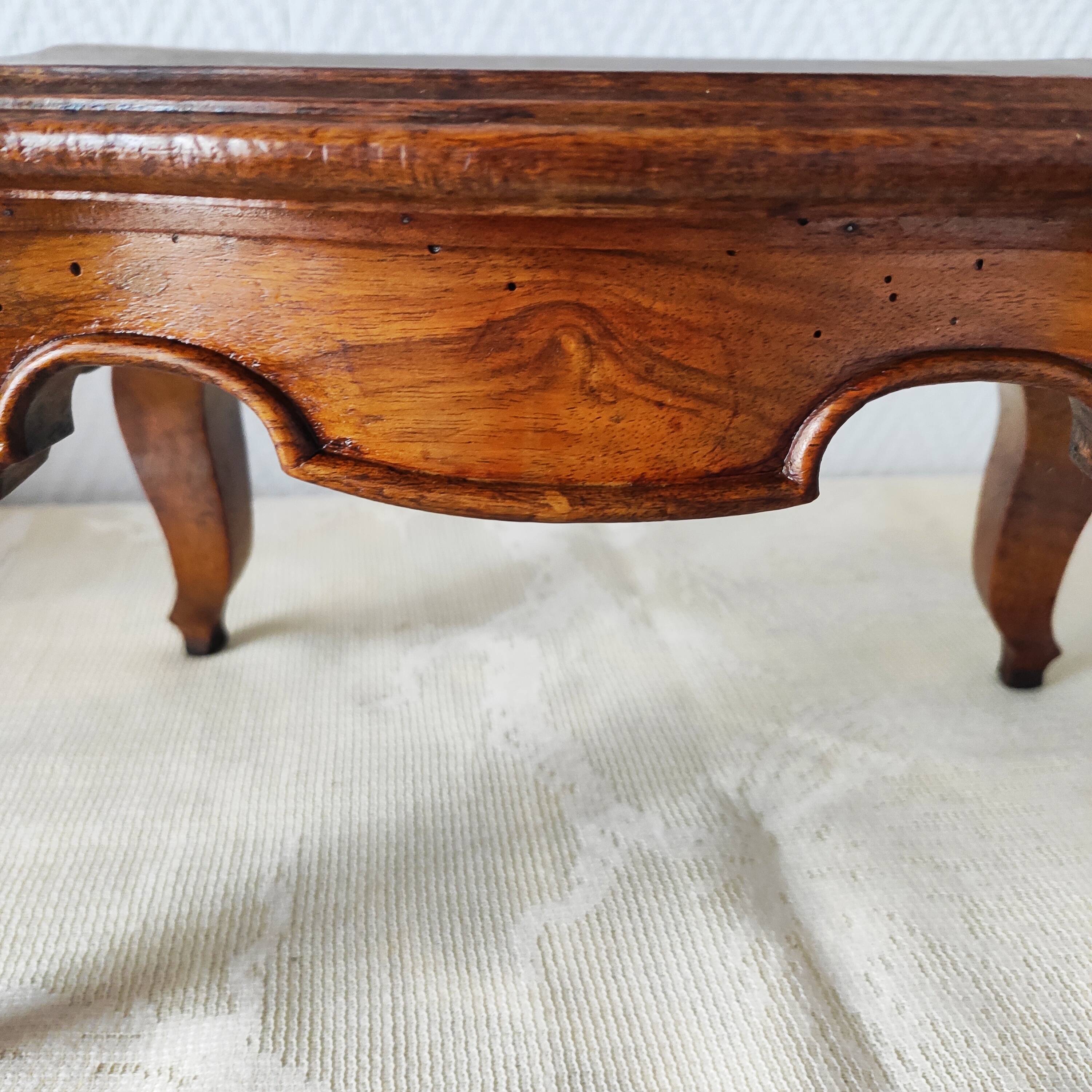 Antique solid wood footstool – Louis XV style, curved legs