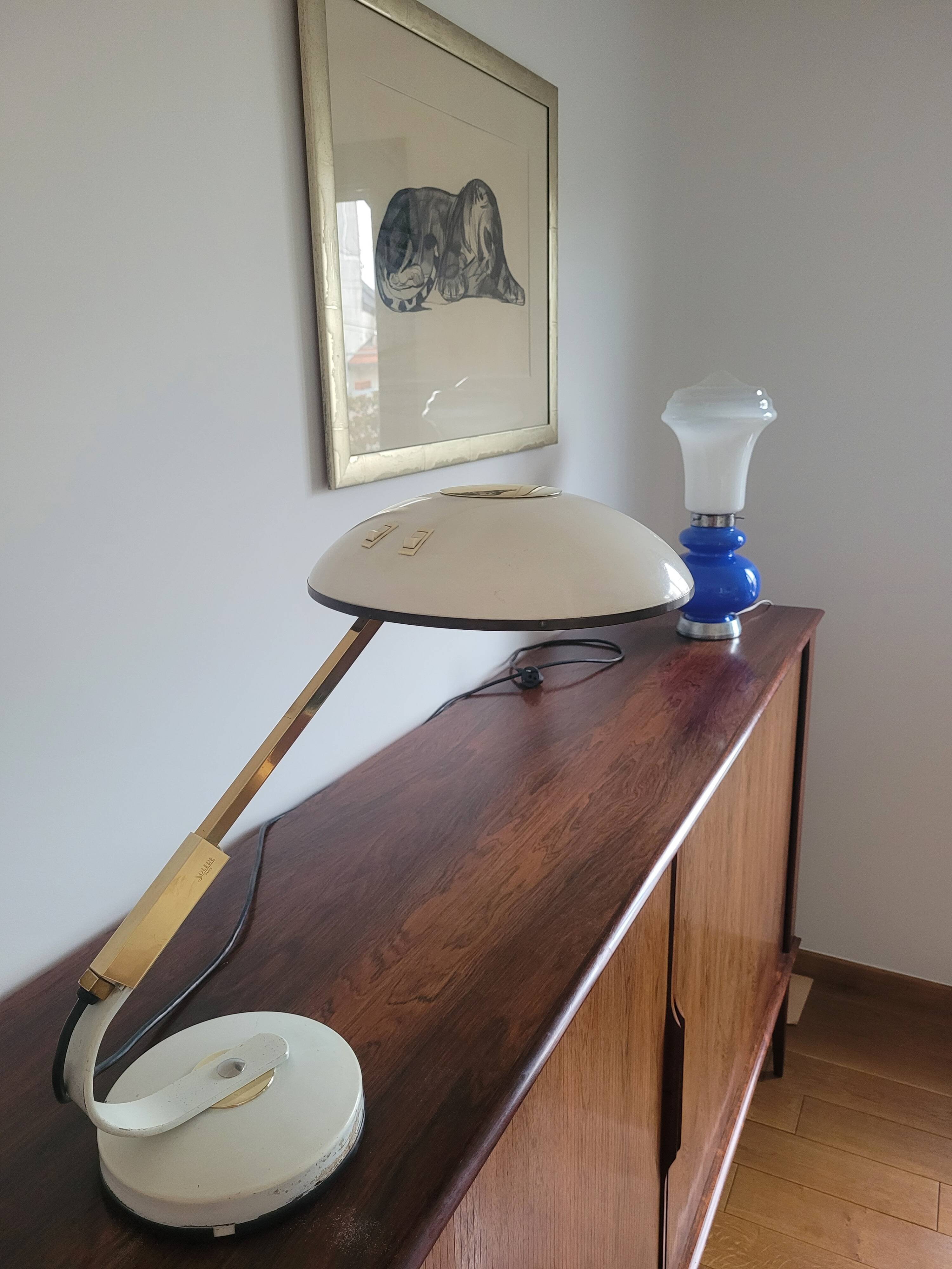 Lampe Ferdinand Solere avec son réflecteur bleu, années 50