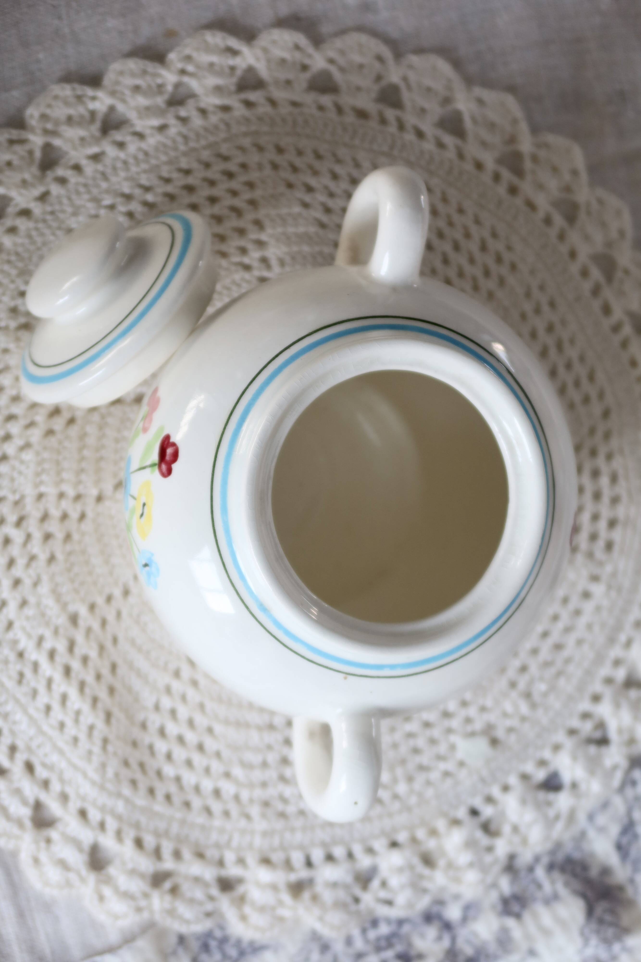 Vintage Salins earthenware sugar bowl - Floral pattern