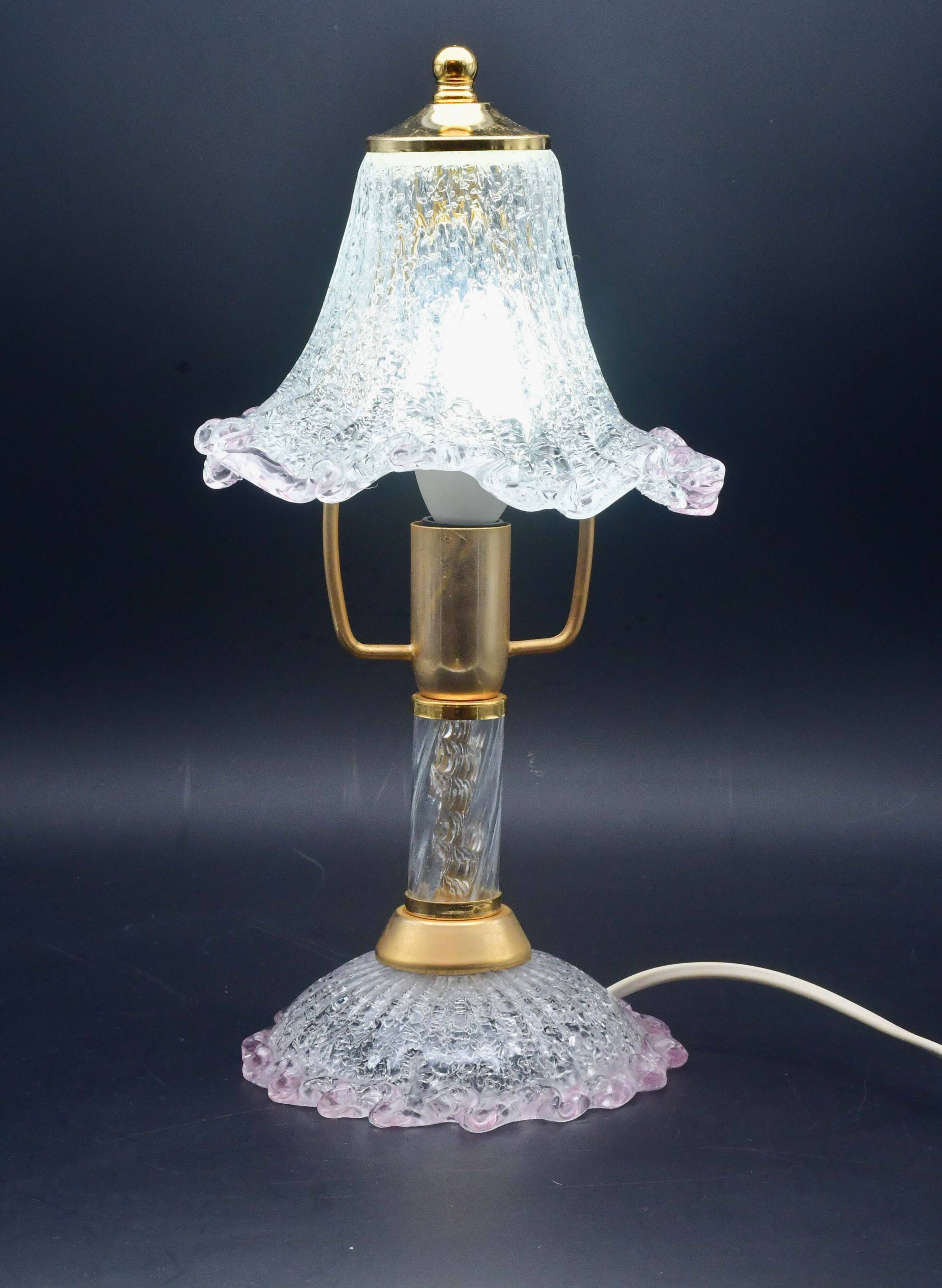 Pink Murano glass vintage table lamp, 1980s