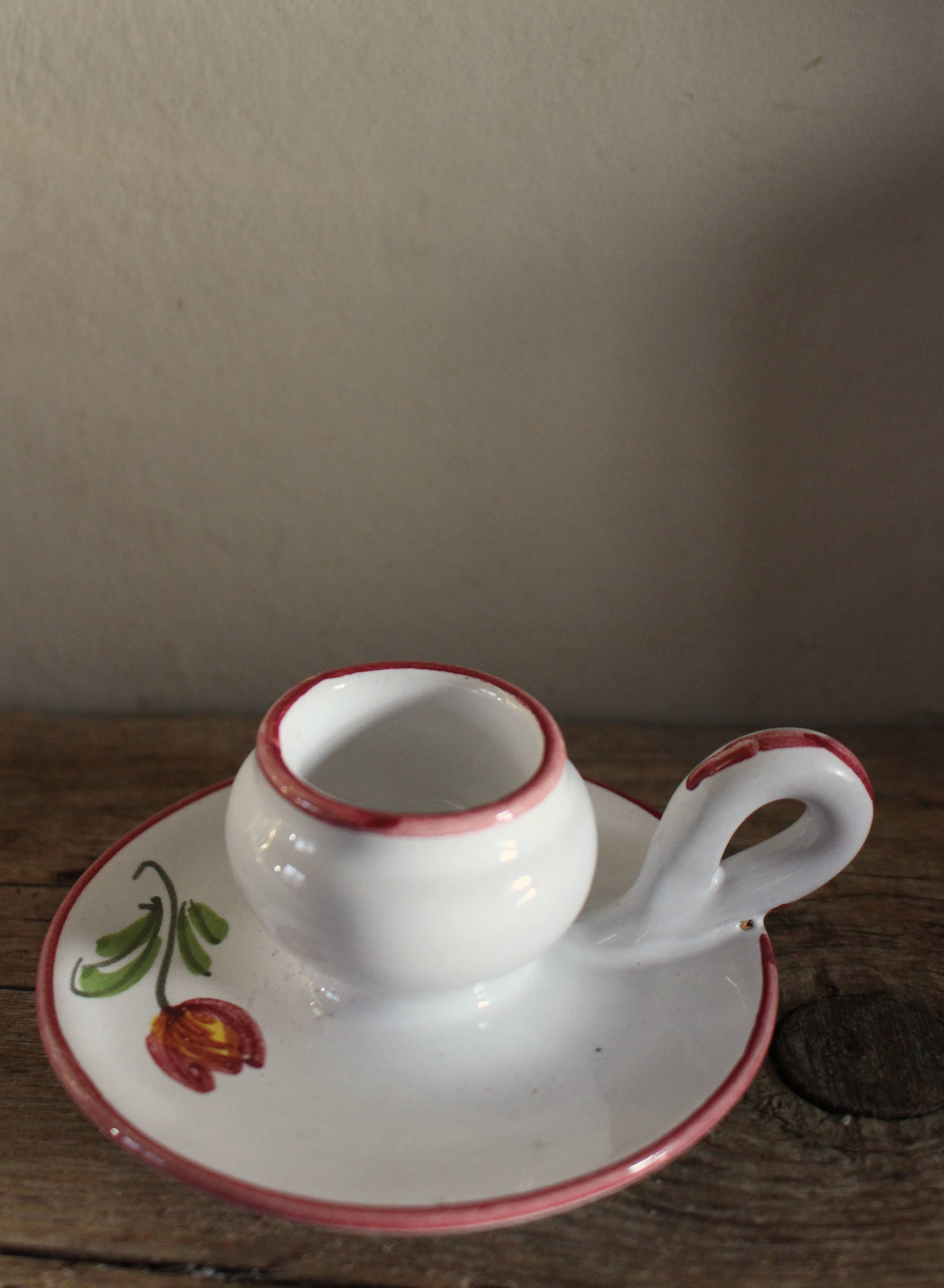 Vintage tulip earthenware cellar rat candle holder