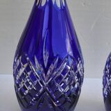 Pair of cobalt blue crystal decanters