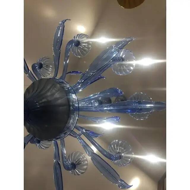 Murano Glass Bluino Italian Leaves Chandelier by Simoeng