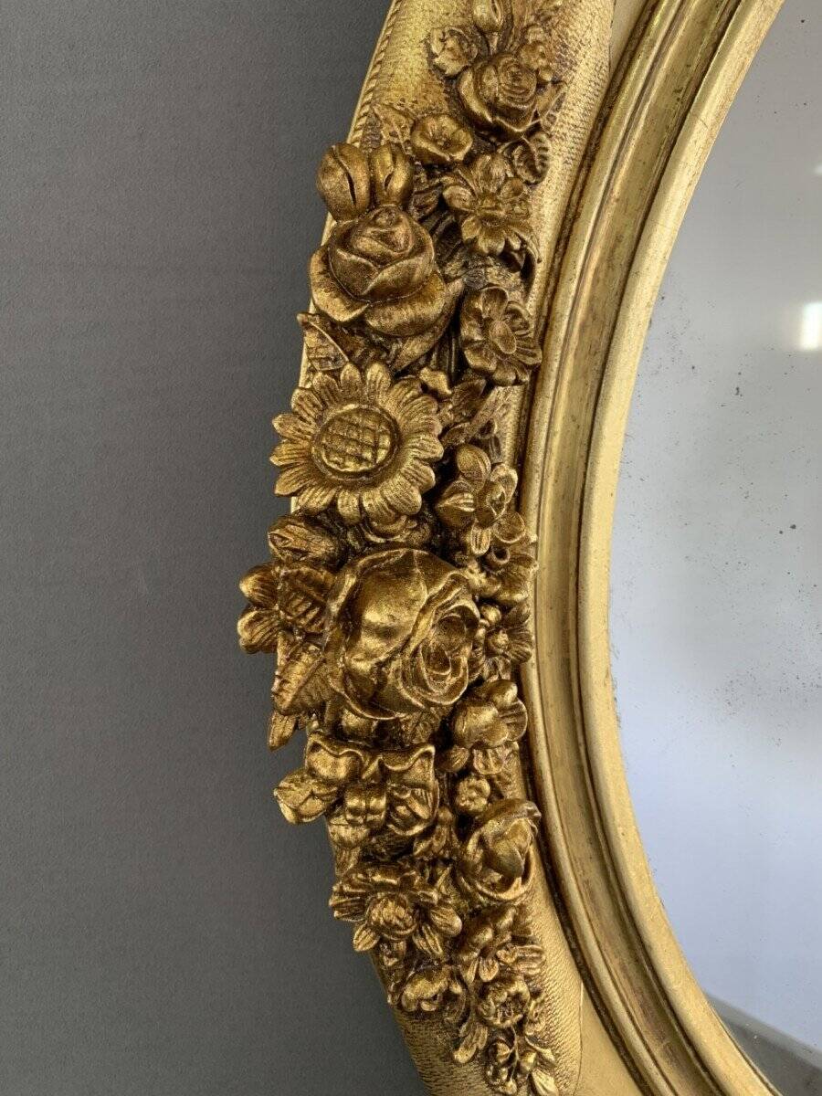19th Century Gilded Mirror with Floral Motifs