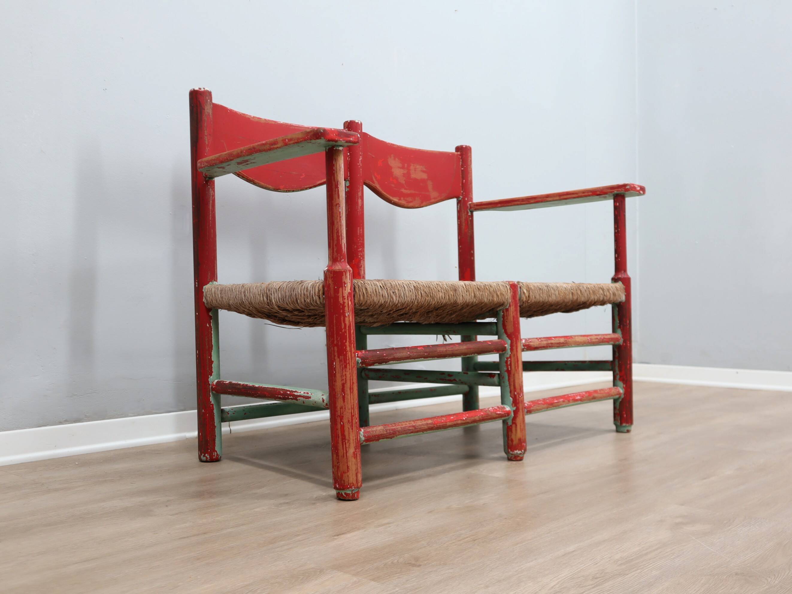 1930s Italian rustic wooden country chic bench