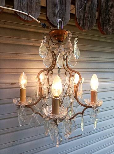 Rare antique brass and crystal cage chandelier with 5 lights from the 20th century - CONDITION OF THE MARKET GAU?