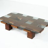 Mid-Century Rectangular Coffee Table, Walnut and Glass, Italy, 1960s