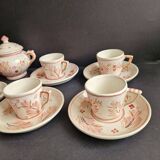Service à café HB Quimper rose et orange vintage