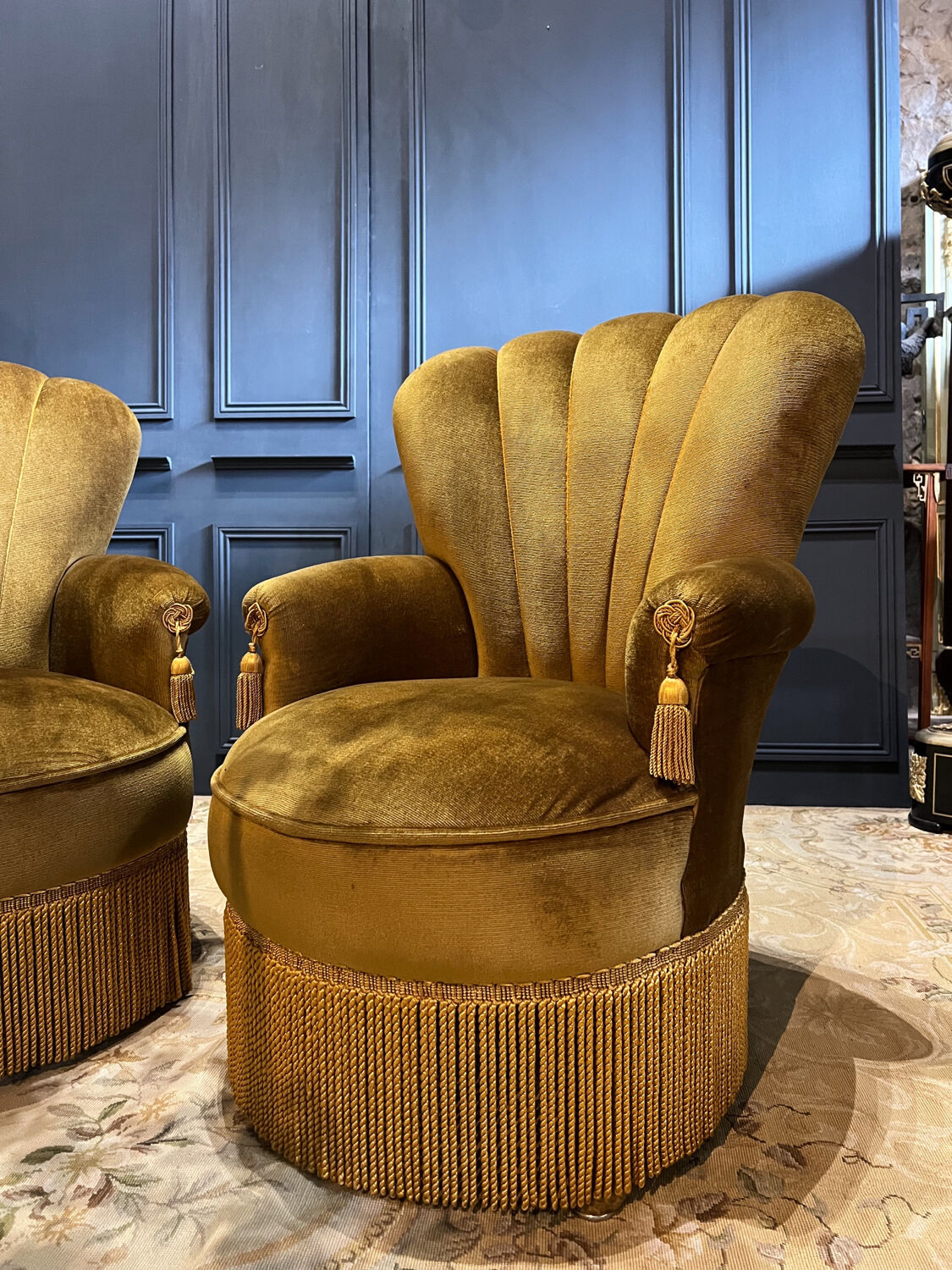 Pair of velvet Napoleon III style armchairs