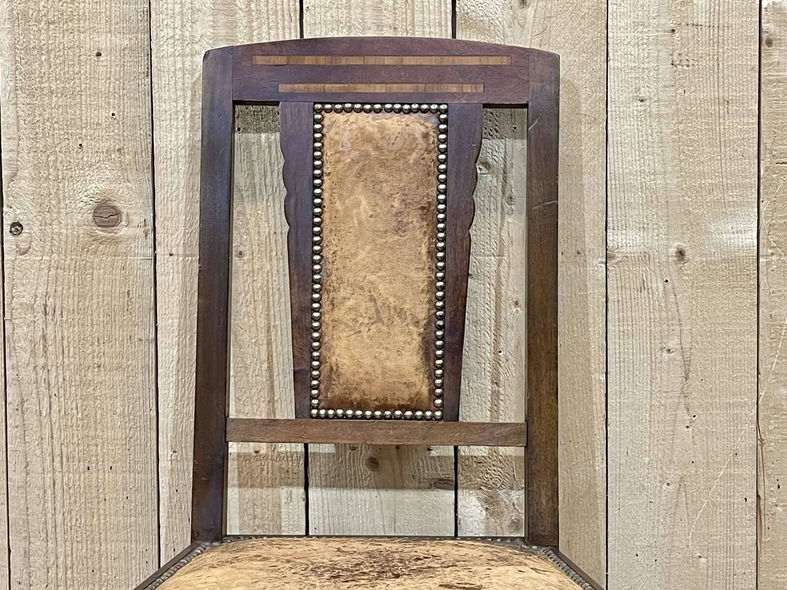 Series of 6 Art Deco chairs in mahogany and leather from the 1930s