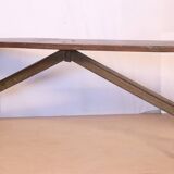 Old Burmese teak bench and wrought iron base