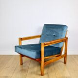 Wooden vintage armchair brown sea blue design by Z. Bączyk - light wood