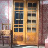 Small Art Deco period oak cabinet with glass front