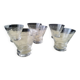 6 vintage glasses with engraved decoration for sangria or refreshed fruits