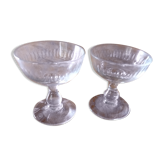 Set of 2 old foot glasses for liqueur