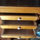 Parisian cabinet in solid wood with three drawers, marquetry and patina.