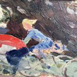 Old painting signed Oil on cardboard dimension: height - 34cm - width -58cm -