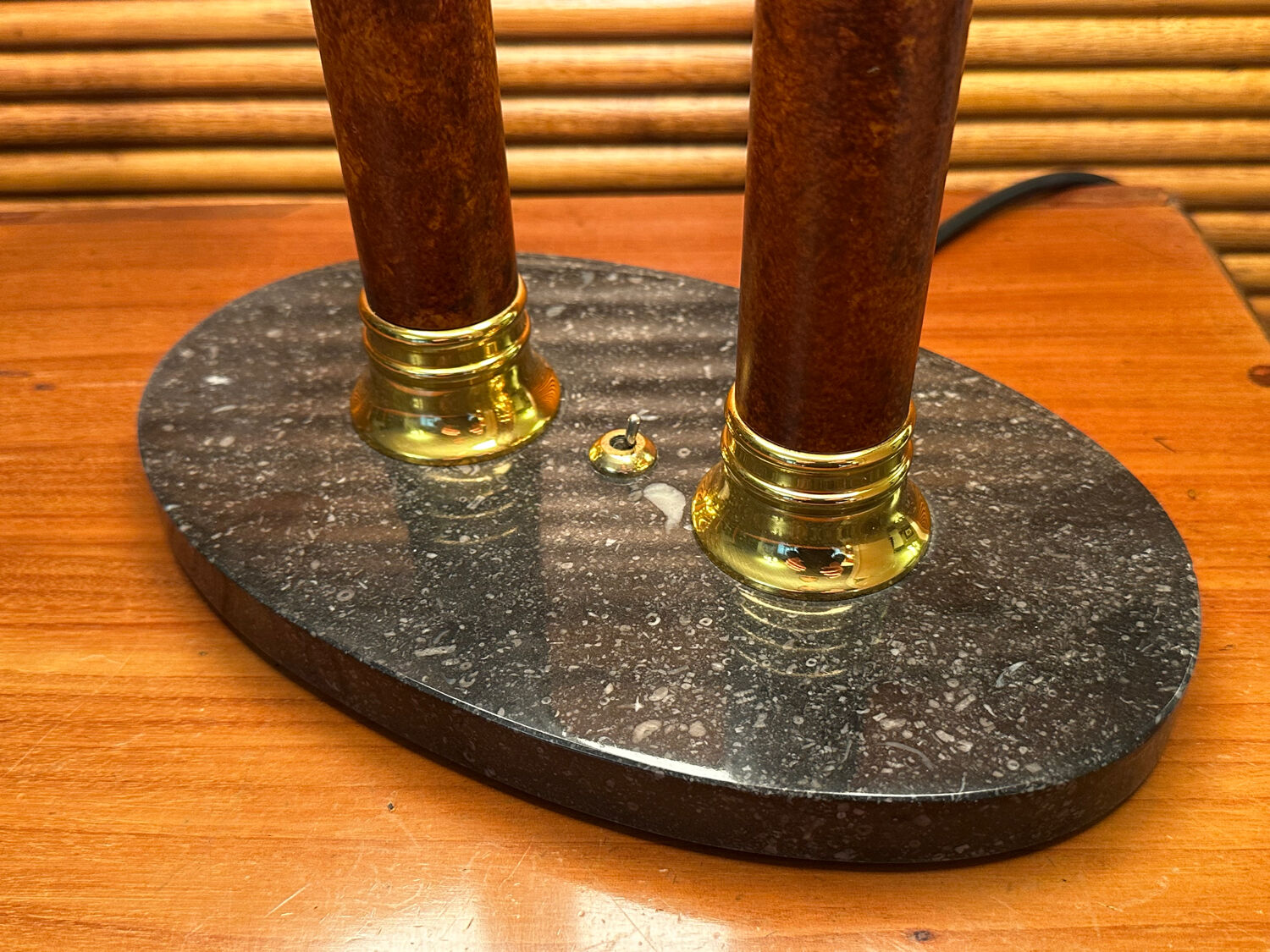 Deknudt Double Column Lamp – Wood, Brass, Marble – Restored