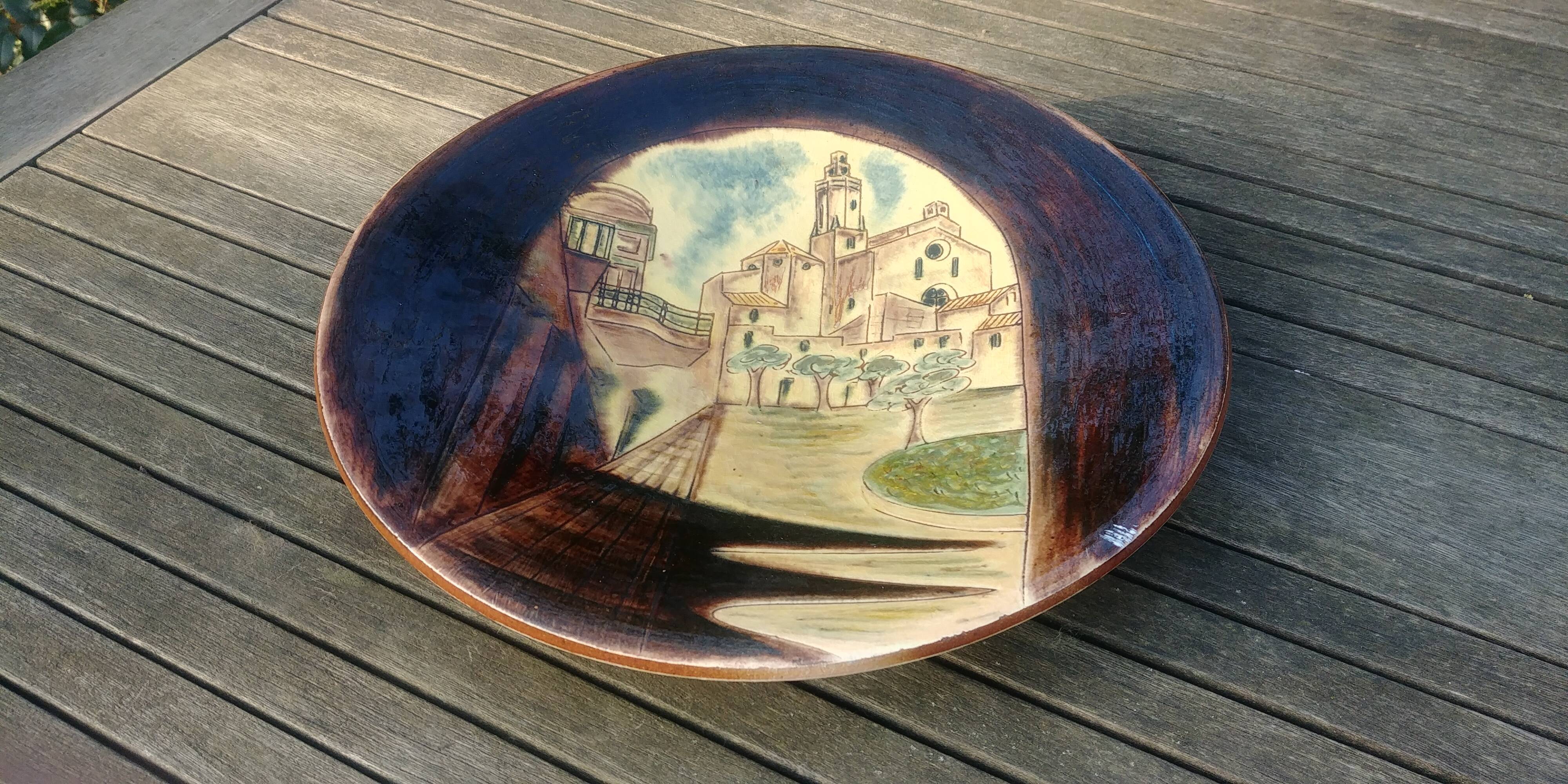 Large glazed ceramic fruit dish/cup signed on the back "Puigdemont" 60s/70s