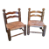 Pair of low fireplace chairs in turned wood and straw, Charles style.
